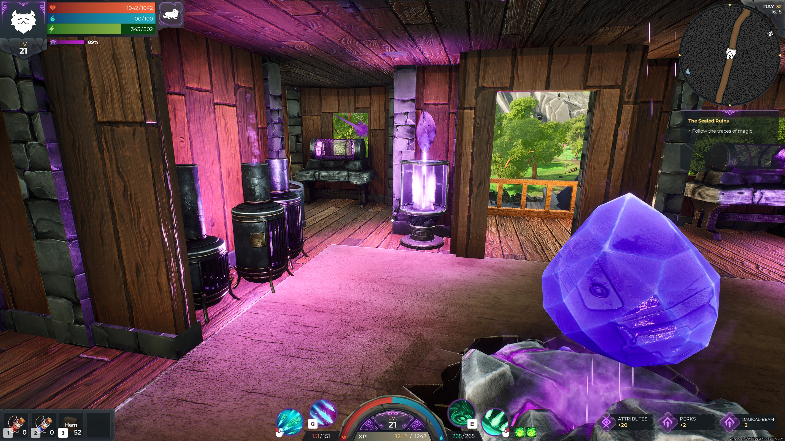 Magical home base with stations and towers
